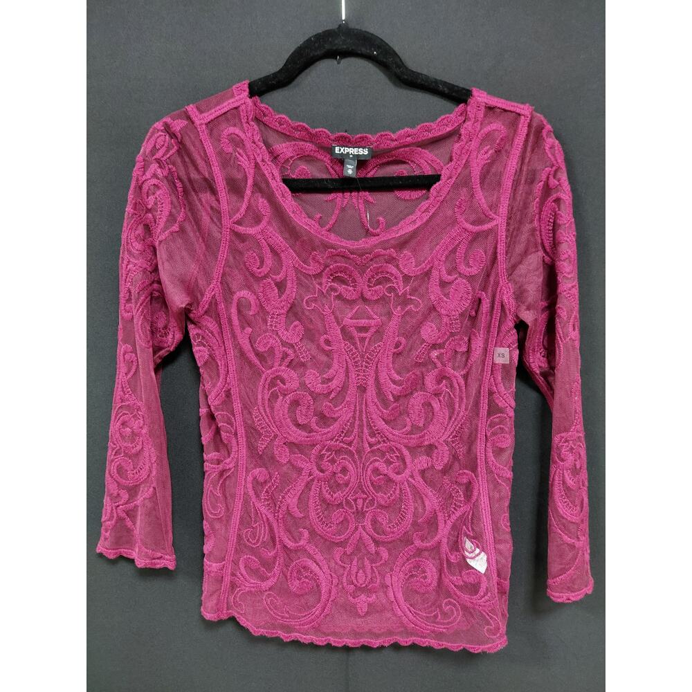 EXPRESS Lace Sheer Top Pink Solid 3/4 Sleeve Women Size XS